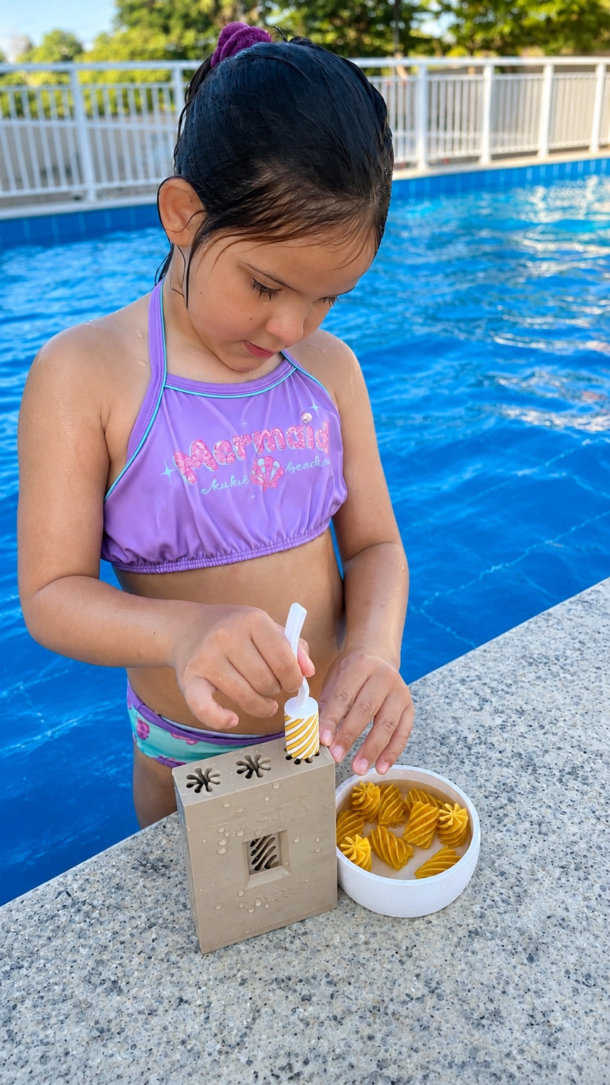 Kit Macarrão Aquático sendo usado na piscina